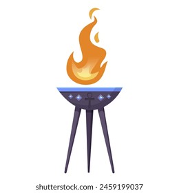 Una Ilustración vectorial colorida de una parrilla de barbacoa con llama Grande, sobre un fondo liso, concepto de parrilla. Ilustración vectorial