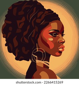 Colorful vector illustration of beautiful african american woman.