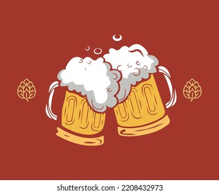 Colorful vector illustration of beer mugs. Art in a casual style with simple strokes.