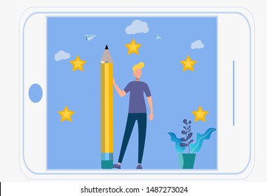 Colorful vector illustration. Best performance rating, rating five. People leave feedback and comments, the highest rating for successful work.