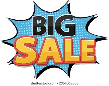 Colorful vector illustration of a big sale banner in a retro comic style