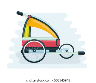 Colorful vector illustration of bike trailers for kids and babies