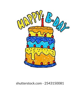 colorful vector illustration of birthday cake with text happy b-day