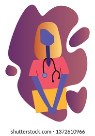 Colorful vector illustration of a blonde nurse holding a medical record on a white background