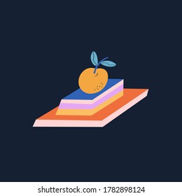 Colorful vector illustration with books and apple on top of them. Education, reading. Decorative element.