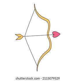 Colorida ilustración vectorial de arco y flecha. Foto de caricatura del Día de San Valentín aislada en fondo blanco