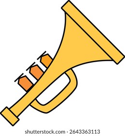 Ilustração Vetorial Colorida de um instrumento musical de trompete de bronze para banda de jazz, música escolar e design de conceito de performance