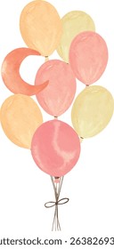 Colorful vector illustration of a bunch of oval balloons tied together. Cheerful and festive design in flat or cartoon style, great for children’s parties and event decorations.