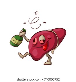 Colorful Vector Illustration Of A Cartoon Alcoholic Liver