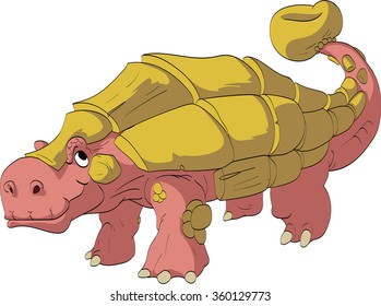 Colorful vector illustration of a cartoon Ankylosaur. Type of herbivore dinosaur with tuff armor, protection against predators.