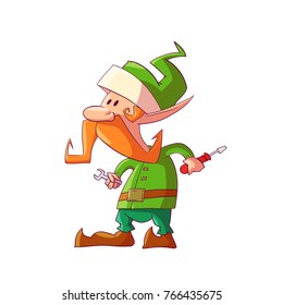 Colorful vector illustration of a cartoon Christmas elf or a fantasy dwarf