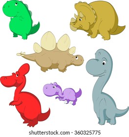 Colorful vector illustration of cartoon dinosaurs or baby dinos.