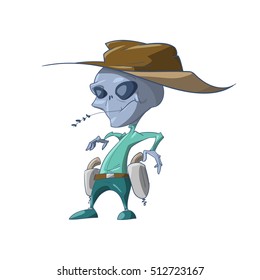 Colorful vector illustration of a cartoon grey Alien