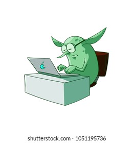 Colorful vector illustration of a cartoon office, corporate troll or goblin