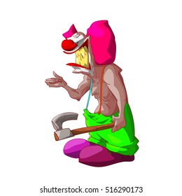 Colorful vector illustration of a cartoon scary, evil clown
