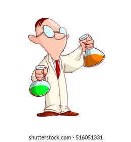 Colorful Vector Illustration Of A Cartoon Scientist With Glasses