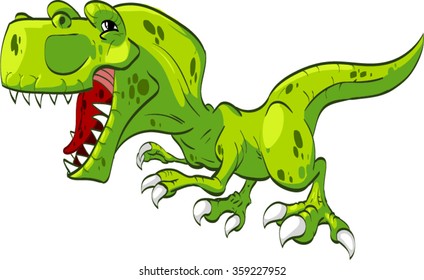 Colorful vector illustration of a cartoon T-Rex. Carnivorous Tyrannosaurus rex dinosaur.