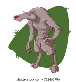 Colorful vector illustration of a cartoon werewolf character