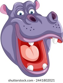 Colorful vector illustration of a cheerful hippopotamus