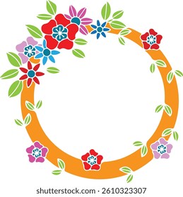 Colorful vector illustration circular frame design with flowers and leaves