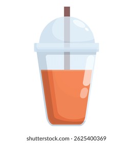 A colorful vector illustration of a cold iced tea in a clear takeaway cup with a straw