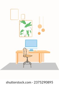 Colorful Vector Illustration, Computer Desk Illustration