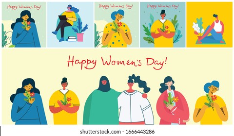 Colorful vector illustration concept background of Happy Woman's internarional day in the flat style