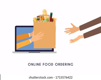 Colorful vector illustration concept for grocery delivery. Online ordering of food.