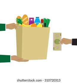 Colorful Vector Illustration Concept For Grocery Delivery.