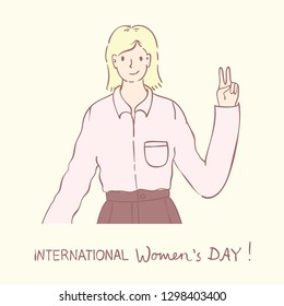 Colorful vector illustration concept of Happy Women's internarional day .Cute fashion young woman or girl in flat design 