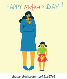 Colorful vector illustration concept of Happy Mother's day . Mothers with the children in the flat design for greeting cards, posters and backgrounds