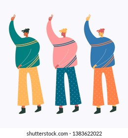 Colorful vector illustration concept of a young character. Man hand gestures peace. Flat cartoon character isolated on white background.