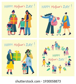 Colorful vector illustration concepts of Happy Mother's day . Mothers with the children in the flat design for greeting cards, posters and backgrounds