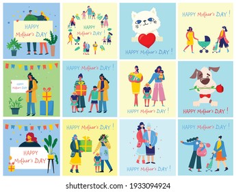 Colorful vector illustration concepts of Happy Mother's day . Mothers with the children for greeting cards, posters and backgrounds