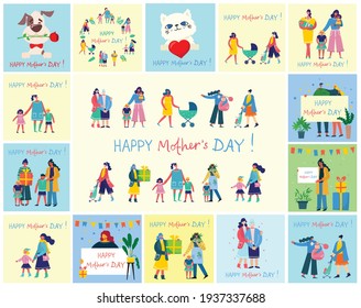 Colorful vector illustration concepts of Happy Mother's day . Mothers with the children in the flat design for greeting cards, posters and backgrounds