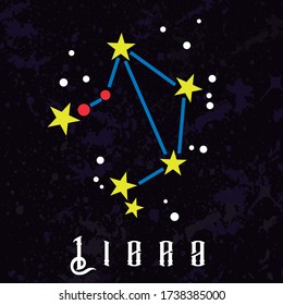 Colorful vector illustration of the constellation of Libra and its corresponding zodiac sign.