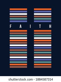 Colorful vector illustration of crucifix formed by stripes with the word "faith" in the middle.