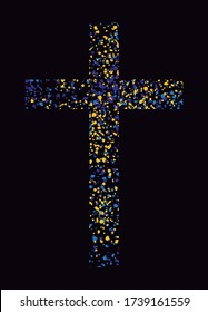 Colorful vector illustration of crucifix with paint splashes.