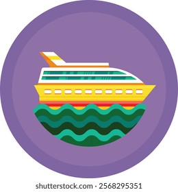 Colorful vector illustration of a cruise ship, symbolizing luxury travel and ocean exploration. Perfect for tourism, vacation, and maritime-themed designs and promotional materials