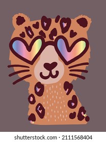 Colorful vector illustration. Cute animal with glasses. Fun illustration. Graphic t-shirt design
