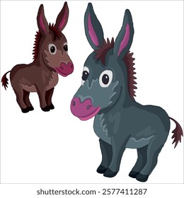 Colorful vector illustration: cute baby donkey character ready to print