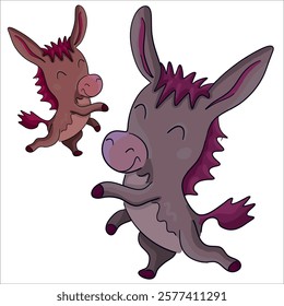 Colorful vector illustration: cute baby donkey character ready to print