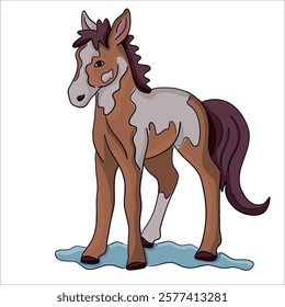 Colorful vector illustration: cute baby horse character, kawaii pony ready to print