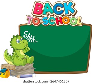 Colorful vector illustration of a cute dinosaur with a chalkboard. Perfect for educational materials and children's content