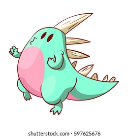 Colorful vector illustration of a cute dinosaur or a dragon, joging, runing