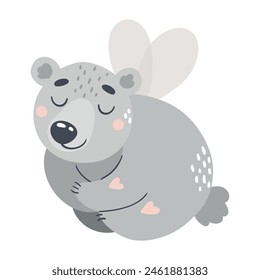 
A colorful vector illustration of a cute fairy bear, done in an adorable childish style, perfect for children's books or themed decorations.