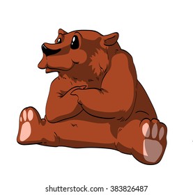 Colorful vector illustration of a cute sitting cartoon bear.