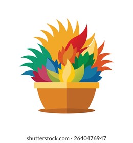 Colorful vector illustration of a decorative plant in a terracotta pot on white background