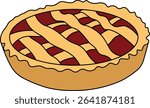 Colorful vector illustration of a delicious classic lattice-top pie, featuring a golden-brown crust and rich red fruit filling.