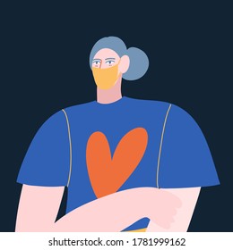 Colorful vector illustration depicting girl in face mask. Preventive measure to stop the spread of the virus. A new lifestyle during the coronavirus pandemic. Protection from pneumonia, flu.